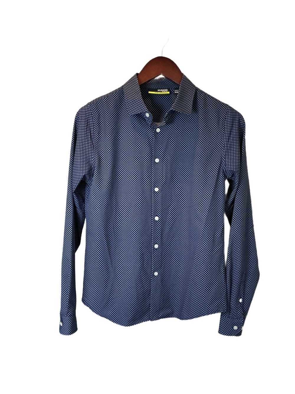 Boys Murano Navy and White Patterned LS Button-Down Dressy Shirt